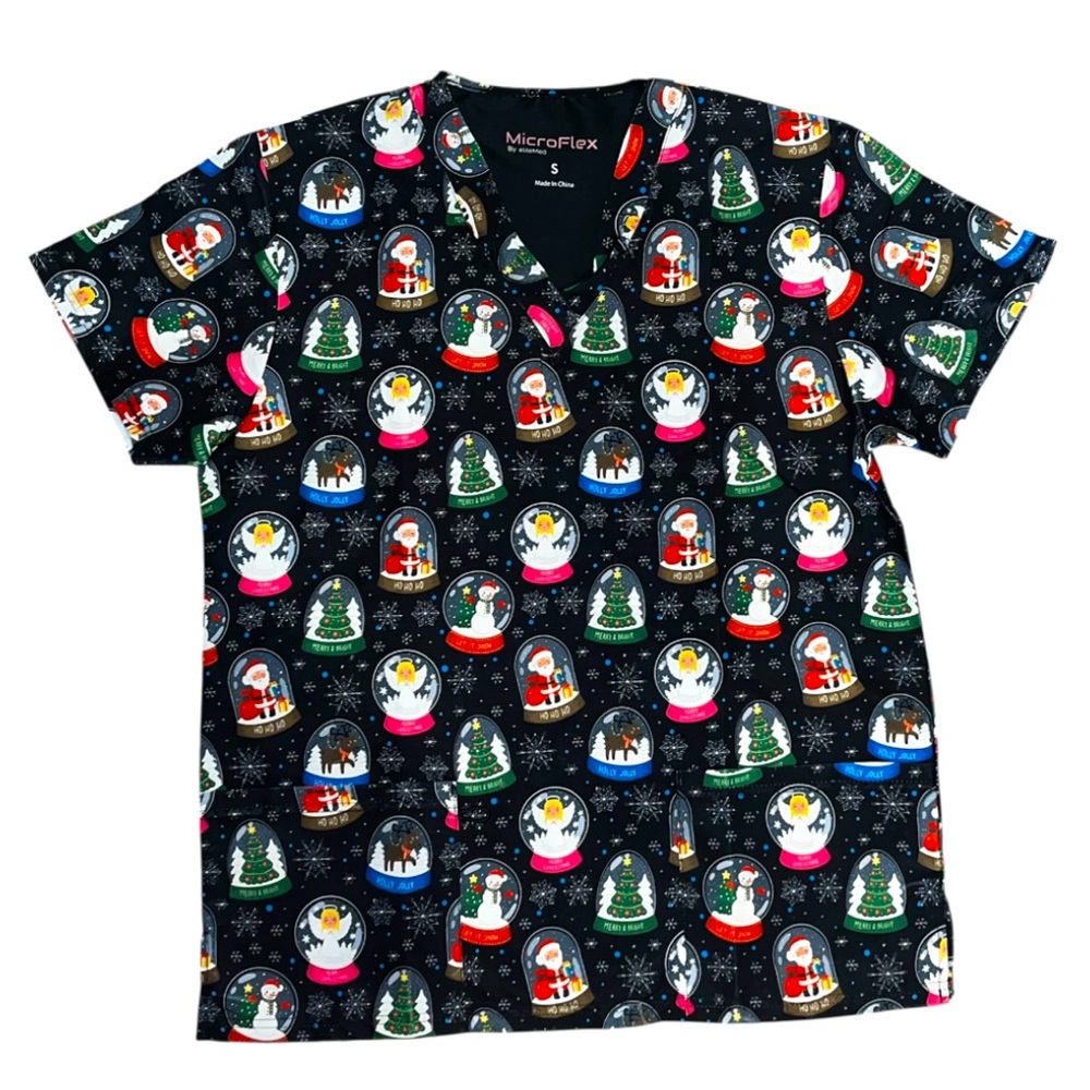 MicroFlex Holiday Print Scrub Top NWOT